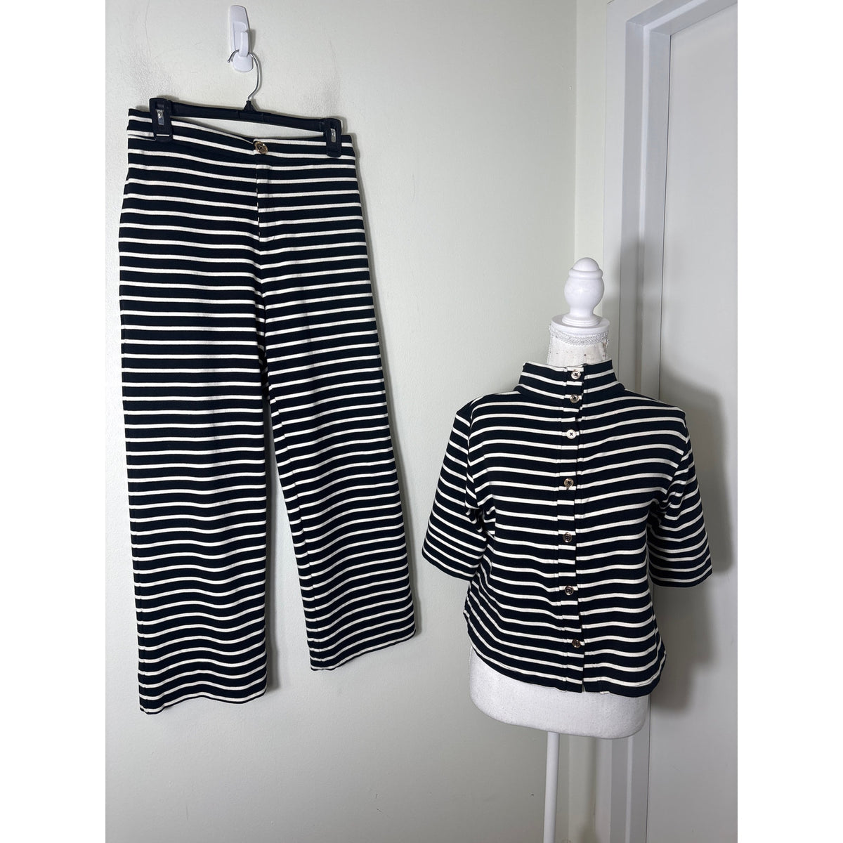 Buru Black and White Stripe Pants Set Sz XS