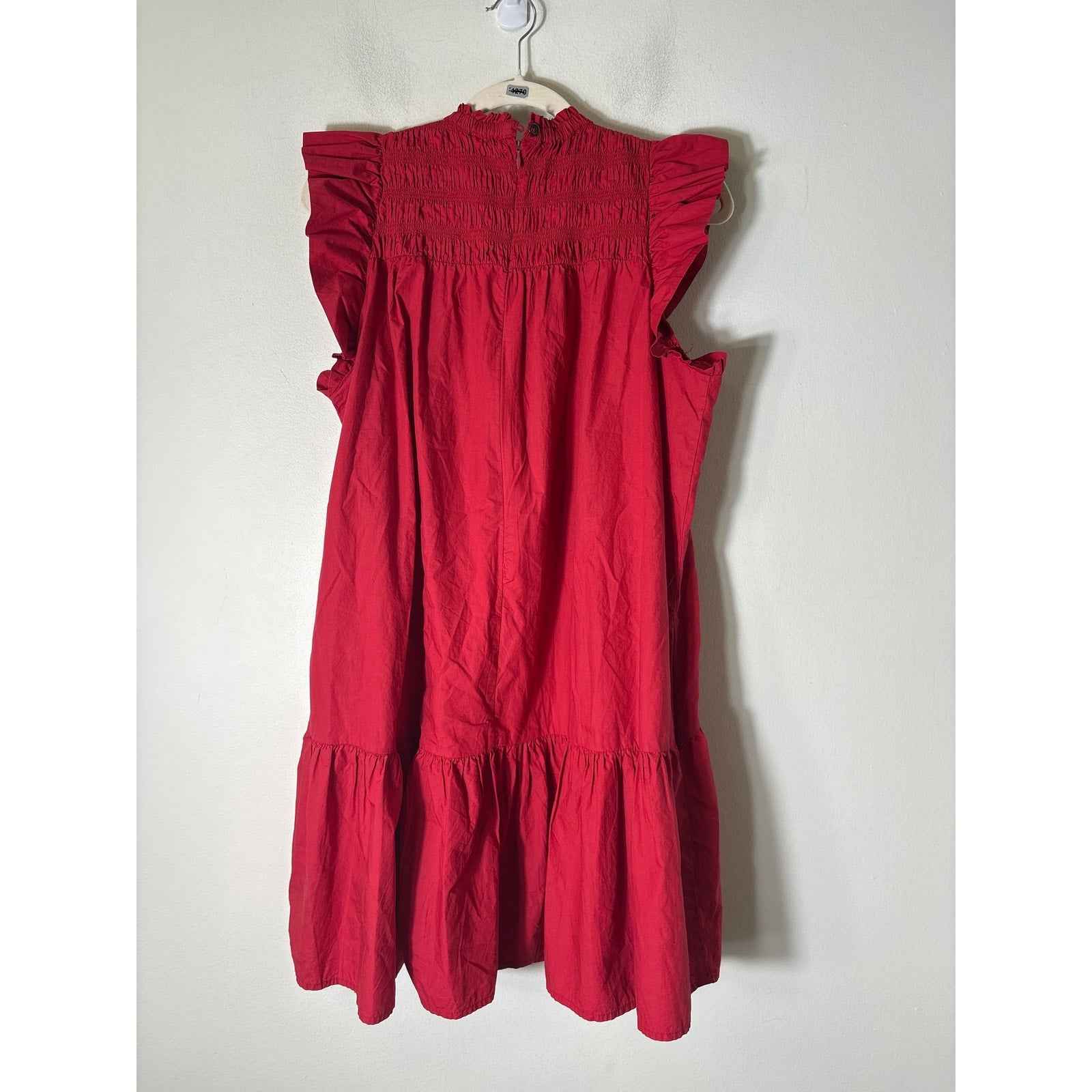 Love the Lable Red Flutter Sleeve Smocked Cotton Knee Length Dress Sz 5/25
