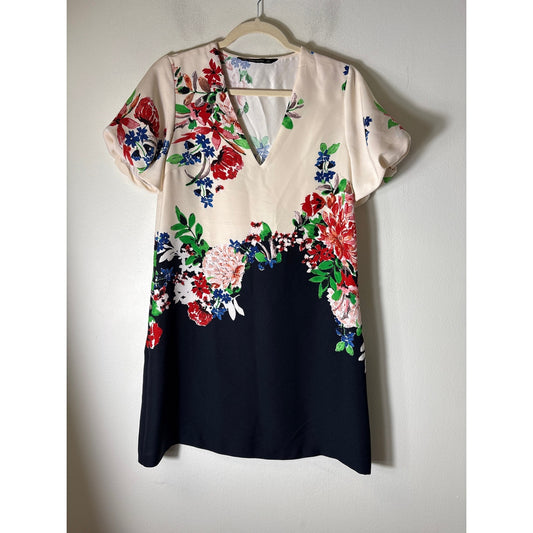 Zara Basic floral print midi dress Sz XS