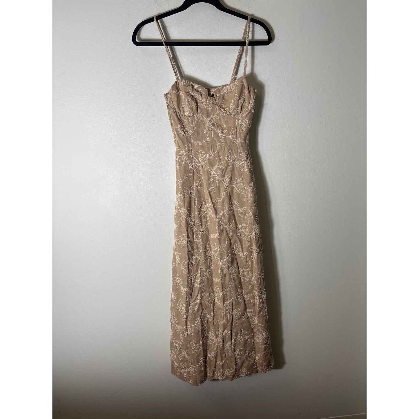 Zara Linen Embroidered Corset Dress Sz XS