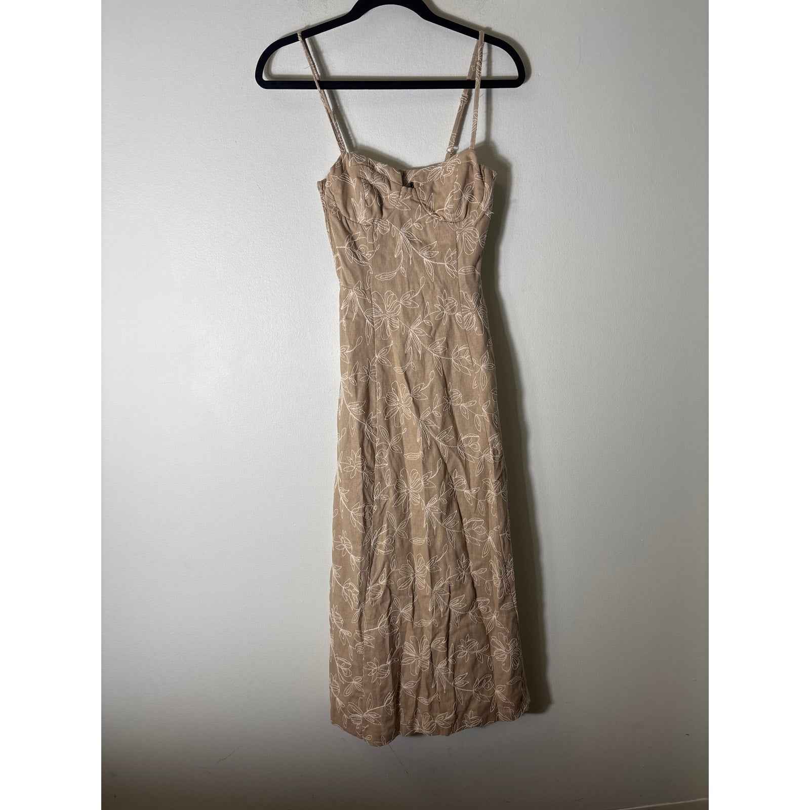 Zara Linen Embroidered Corset Dress Sz XS