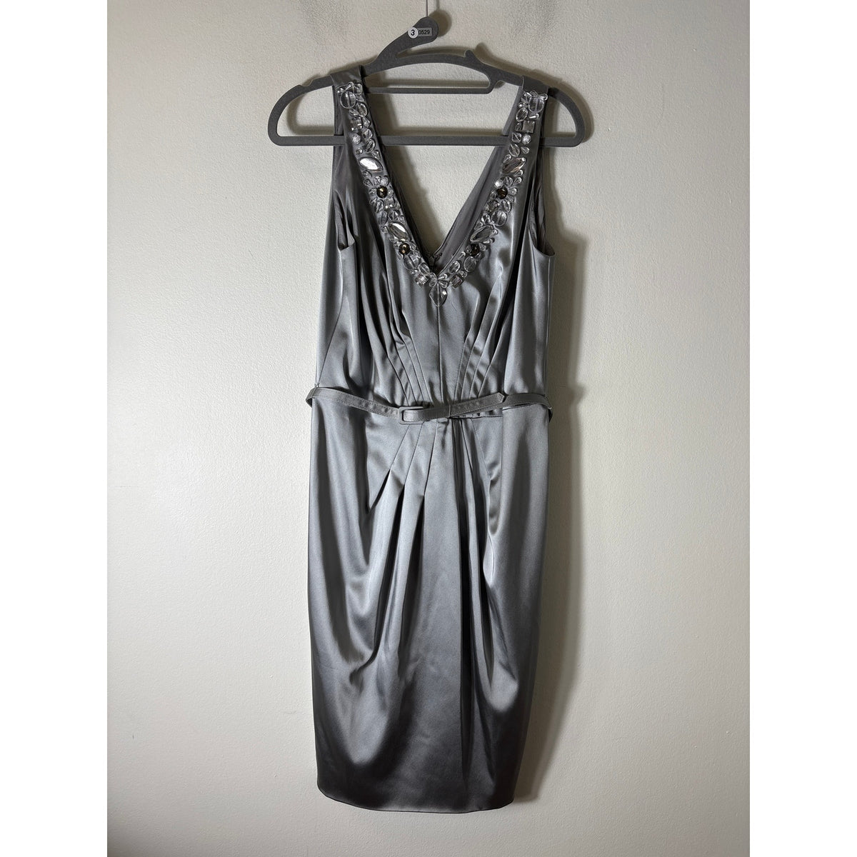 Cheta B Silver Gray Sleeveless Embellished Knee Length Dress Sz 8