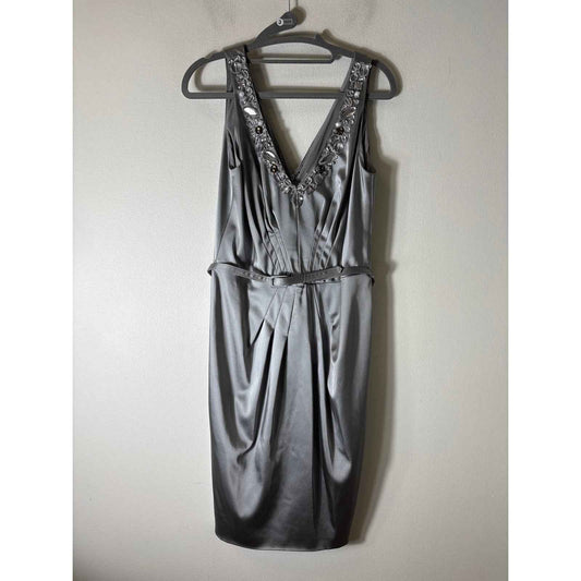 Cheta B Silver Gray Sleeveless Embellished Knee Length Dress Sz 8