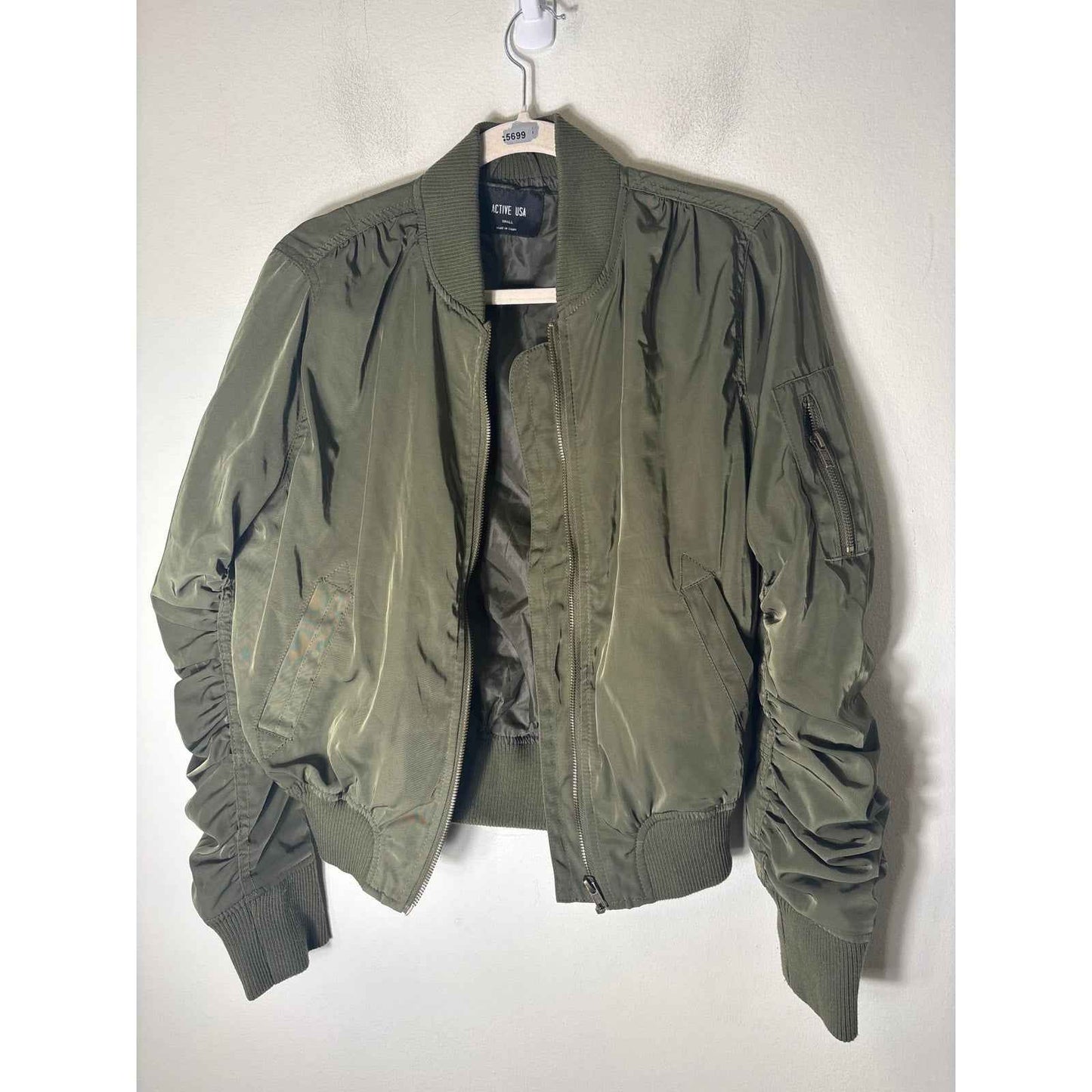 Active USA Army Green Long Sleeve Cropped Jacket Sz S