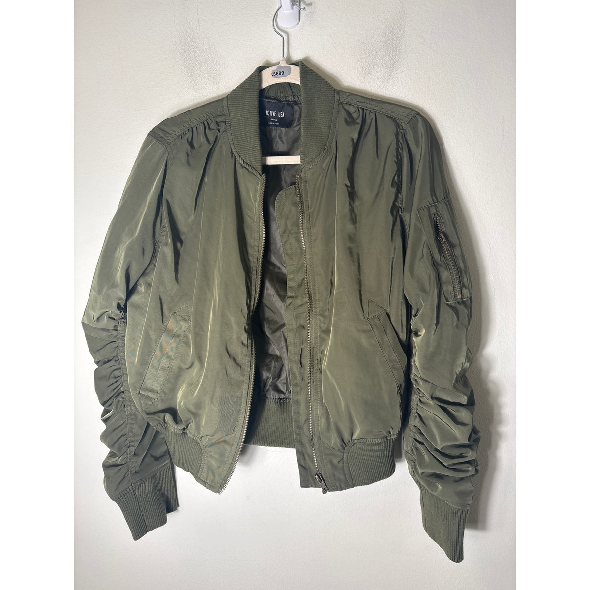Active USA Army Green Long Sleeve Cropped Jacket Sz S