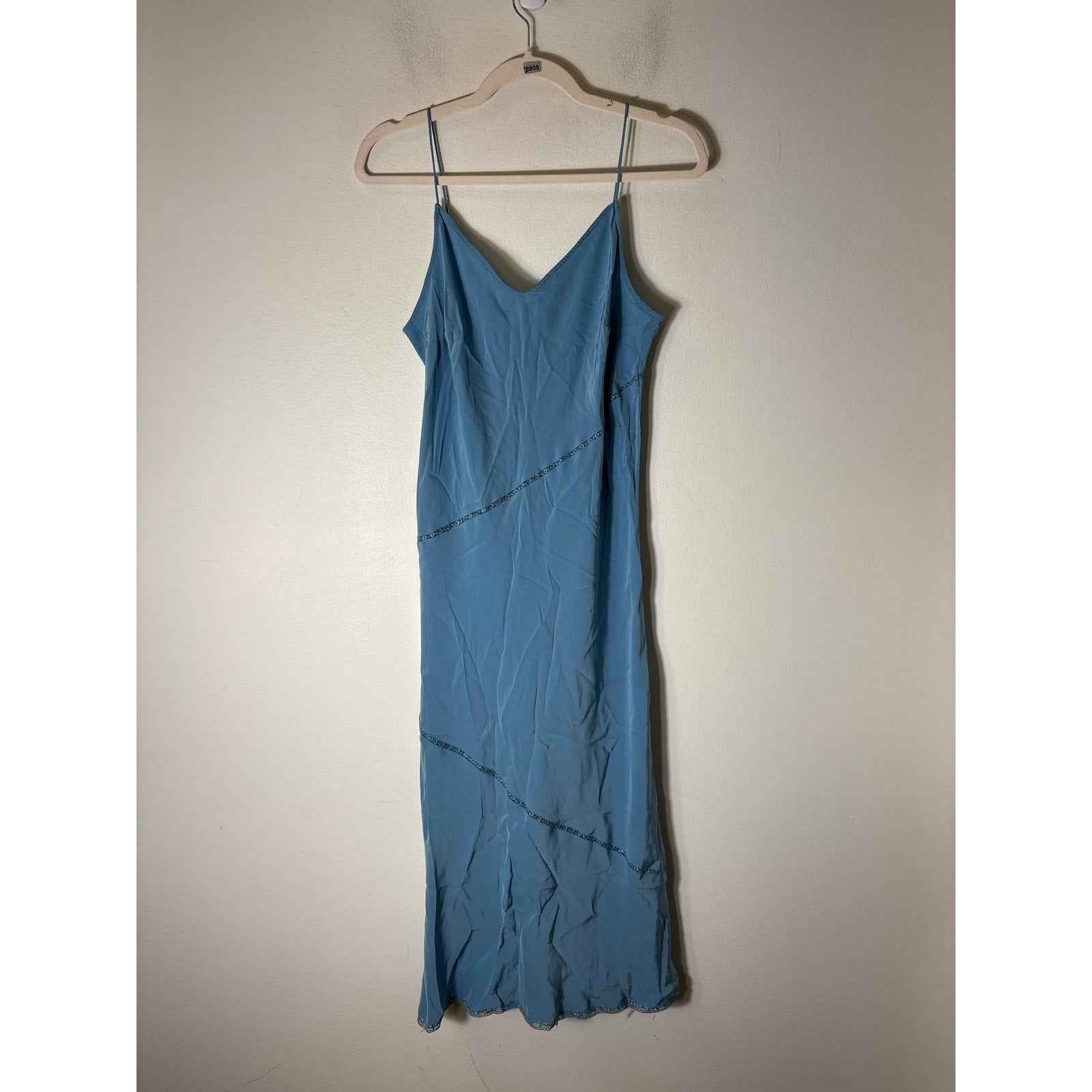 J. Crew Dusty Blue Spaghetti Strap Silk Slip Dress Sz 10