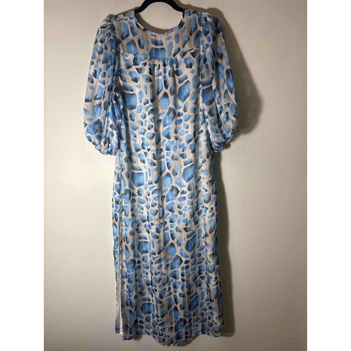 Buddy Love Blue and Gold Threaded Cheetah Maxi Dress Sz XS