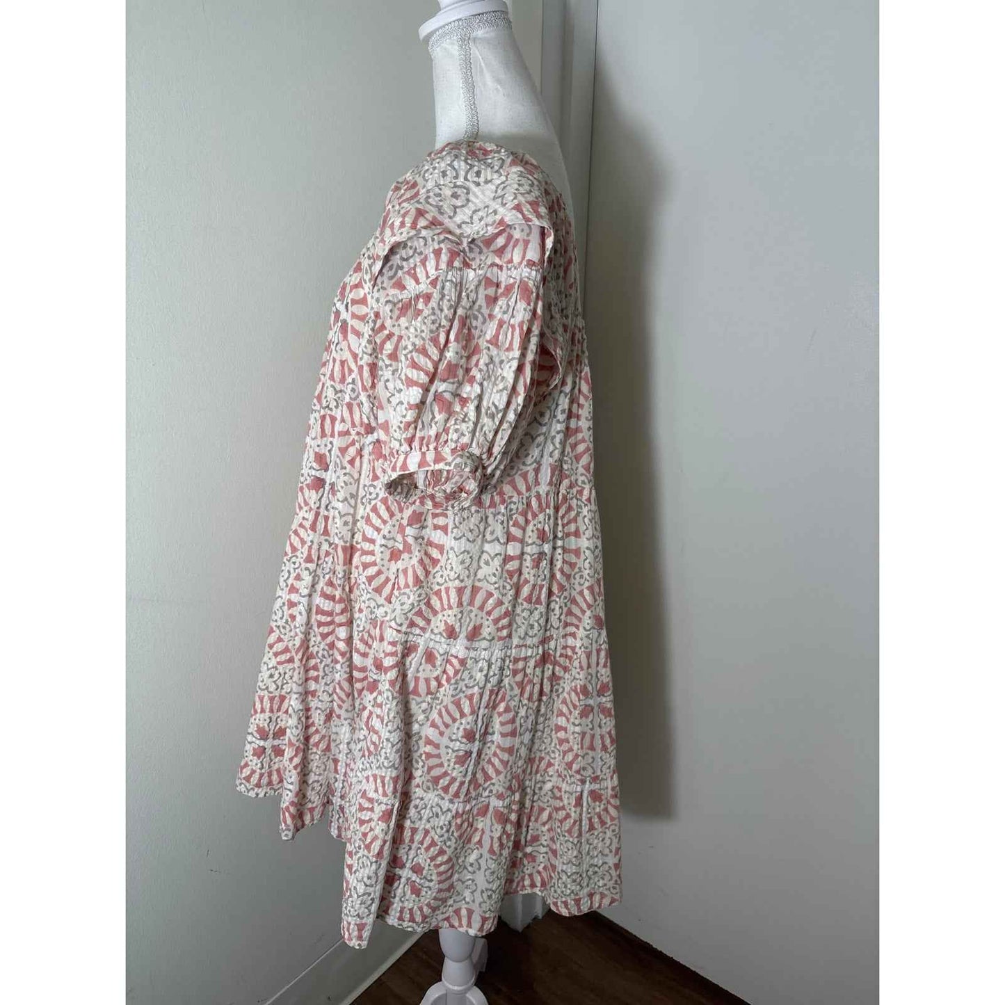 Cleobella Rose Gray Puff Sleeve Cotton Babydoll Dress Sz M