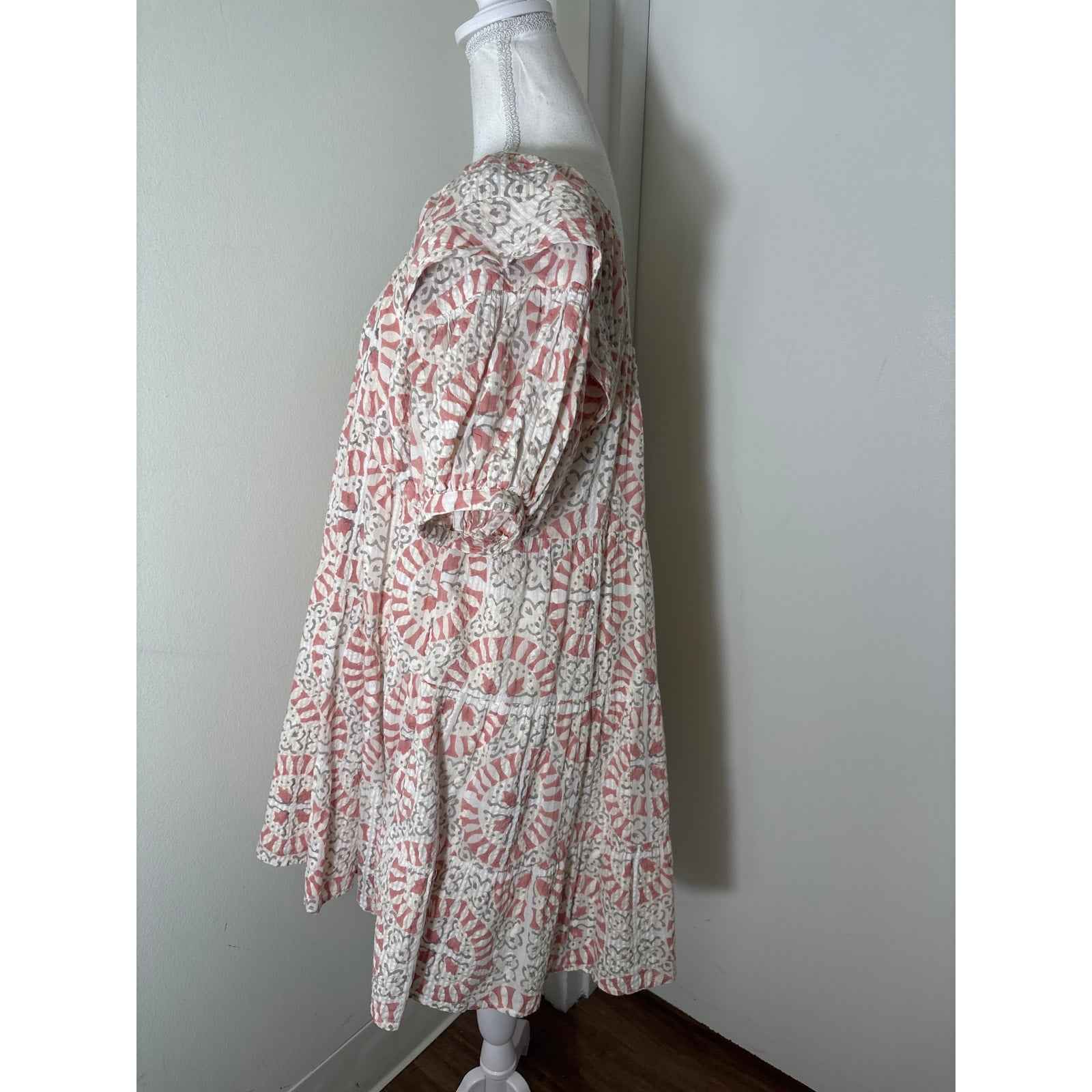 Cleobella Rose Gray Puff Sleeve Cotton Babydoll Dress Sz M