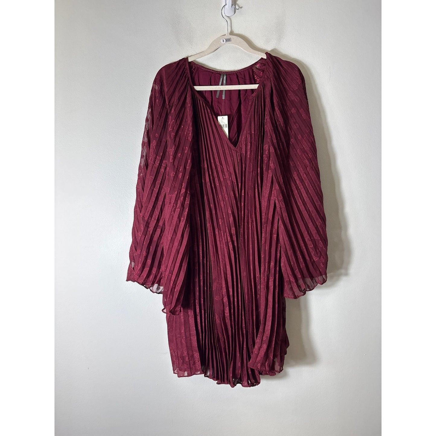 NWT Anthropologie Maroon Long Sleeve Pleated Dress Sz L