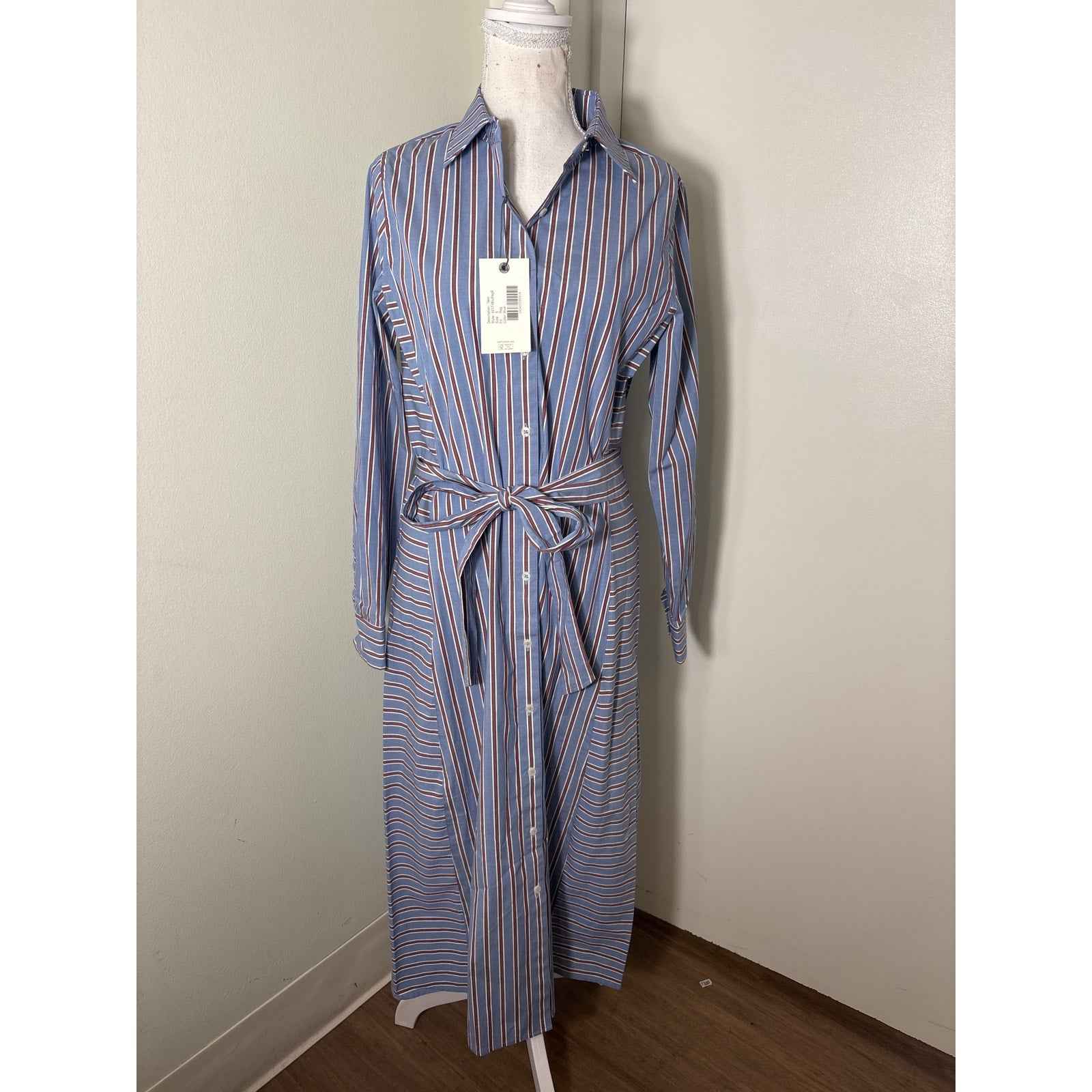NWT Untuckit Tess Blue Regular Fit Blue and Red Stripe Shirt Dress Sz 6