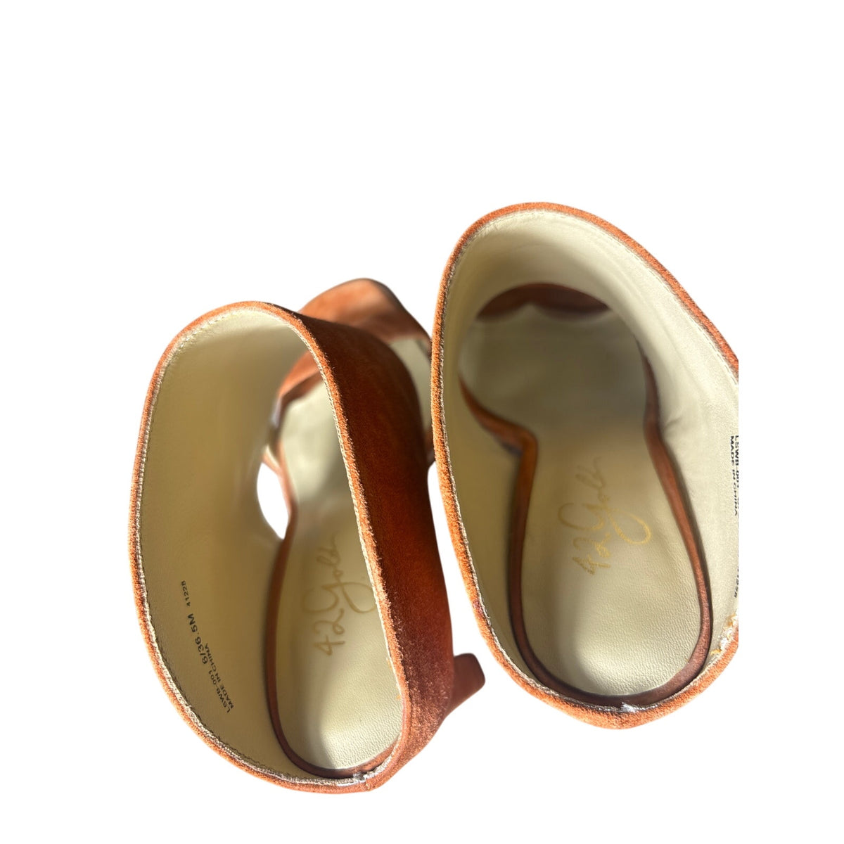 42 Gold Orange Suede  Double Strap Sandal Heels Sz 6