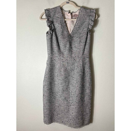 Tailored Rebecca Taylor Black White Tweed V-Neck Midi Dress Sz 2