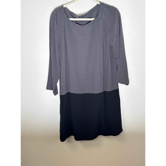 Eileen Fisher Black Gray Colorblock Long Sleeve Knee Length Dress Sz M
