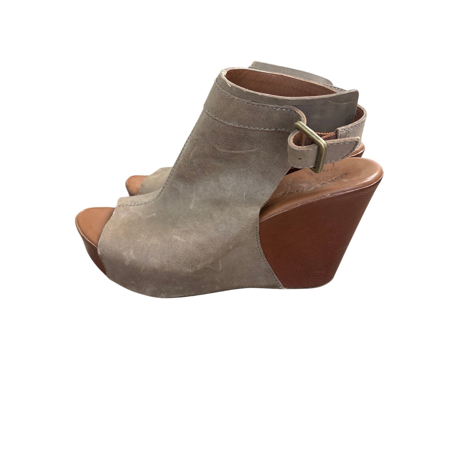 Kork Ease Gray Peep Toe Leather Wedges Sz 8