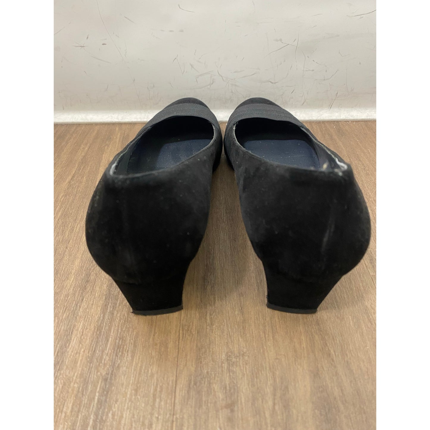 Stuart Weitzman Black Low Wedge Slip On with Rounded Toe Sz 9