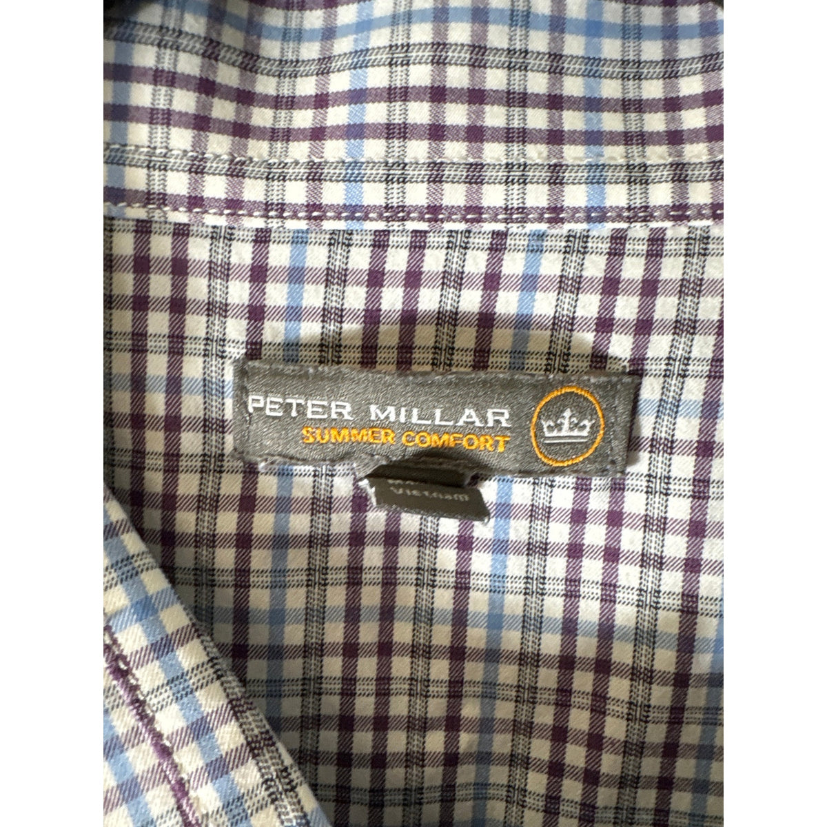 Peter Millar Plum and Blue Plaid Summer Comfort Button Up Shirt Sz XXL