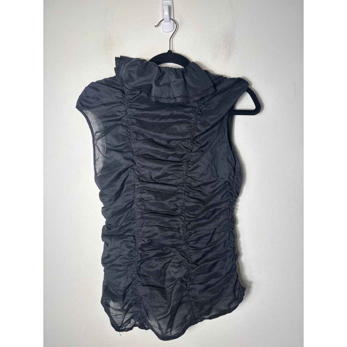 Catherine Malandrino Favorites Black Sleeveless Ruffle Button Up Top Sz 8