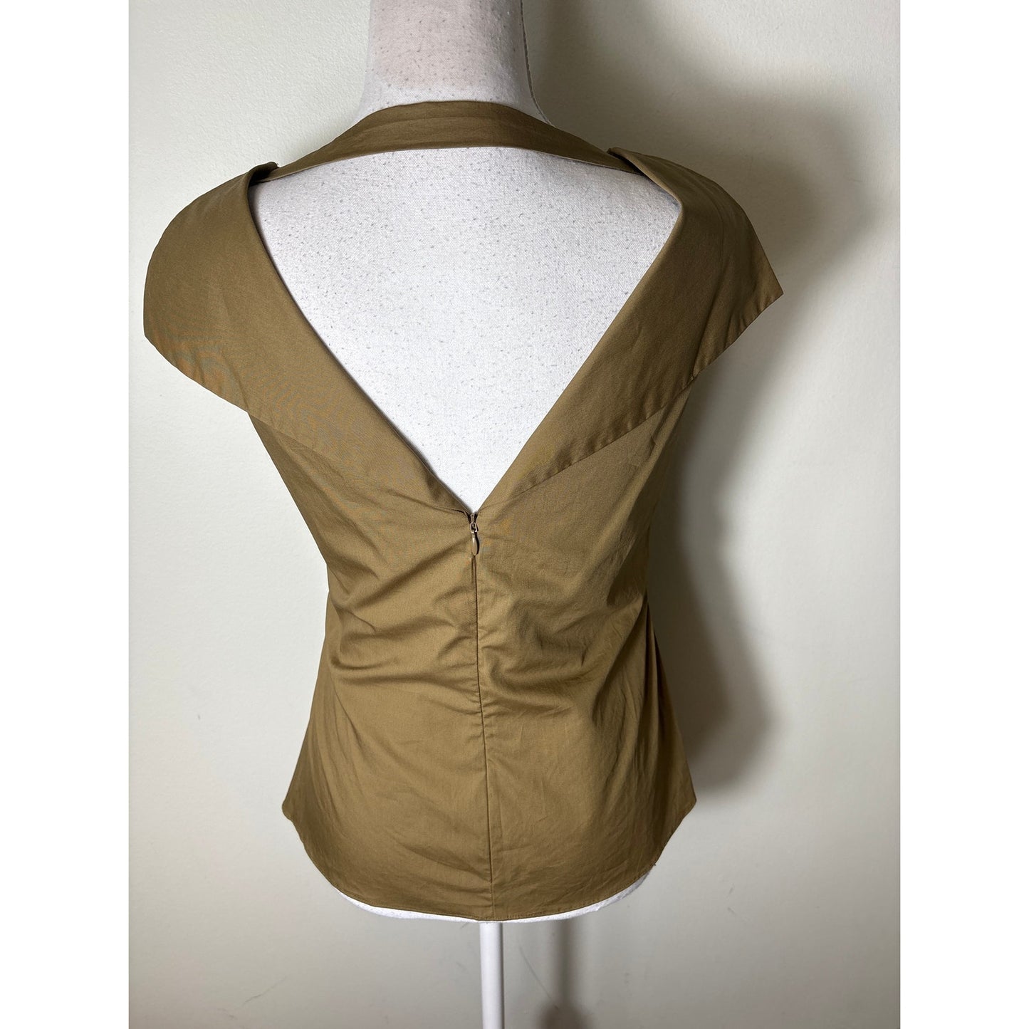 Foemina Green Brown Cotton Sleeveless Fitted Collared Tank Sz 8
