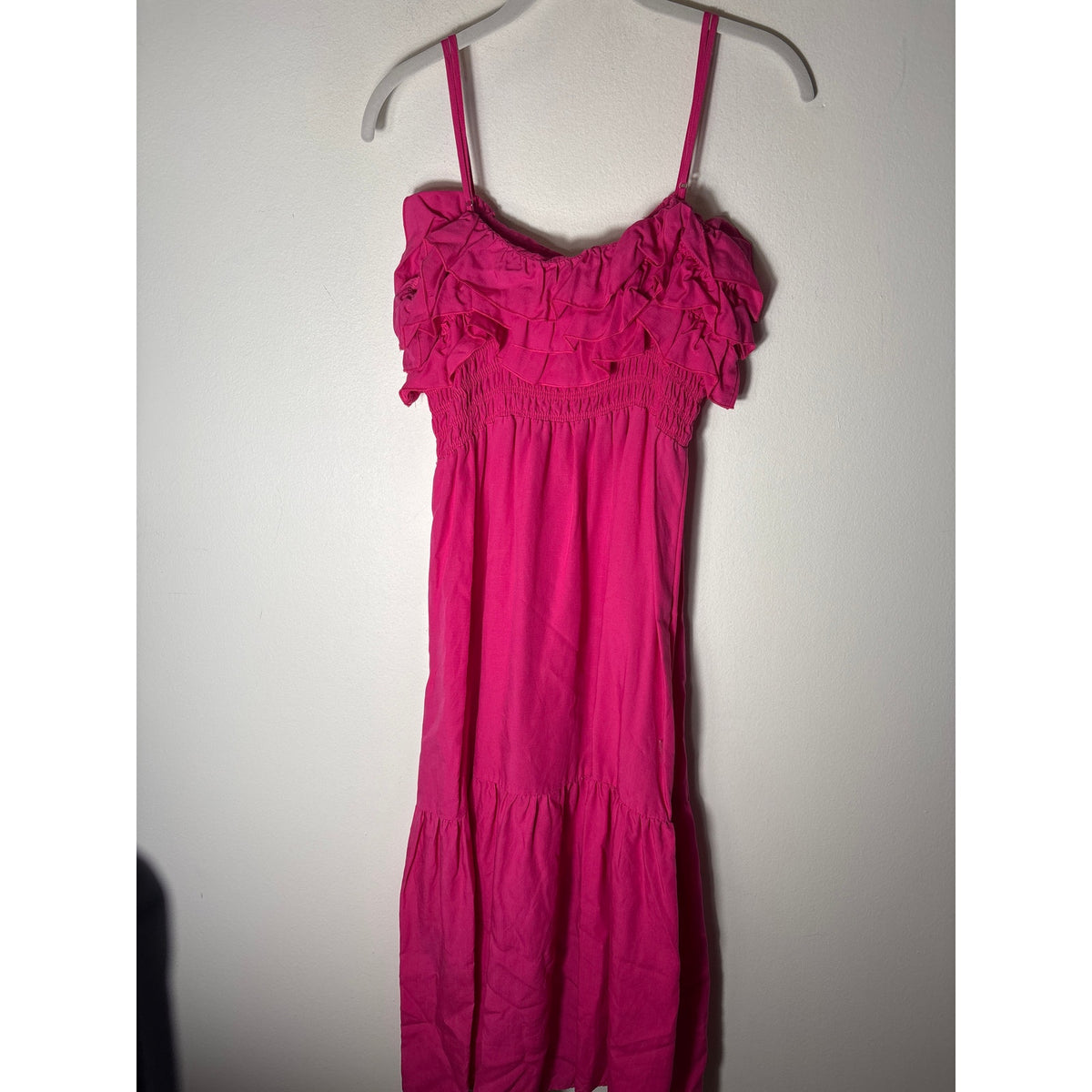 H&M Pink Ruffle Spaghetti Strap Dress Sz M