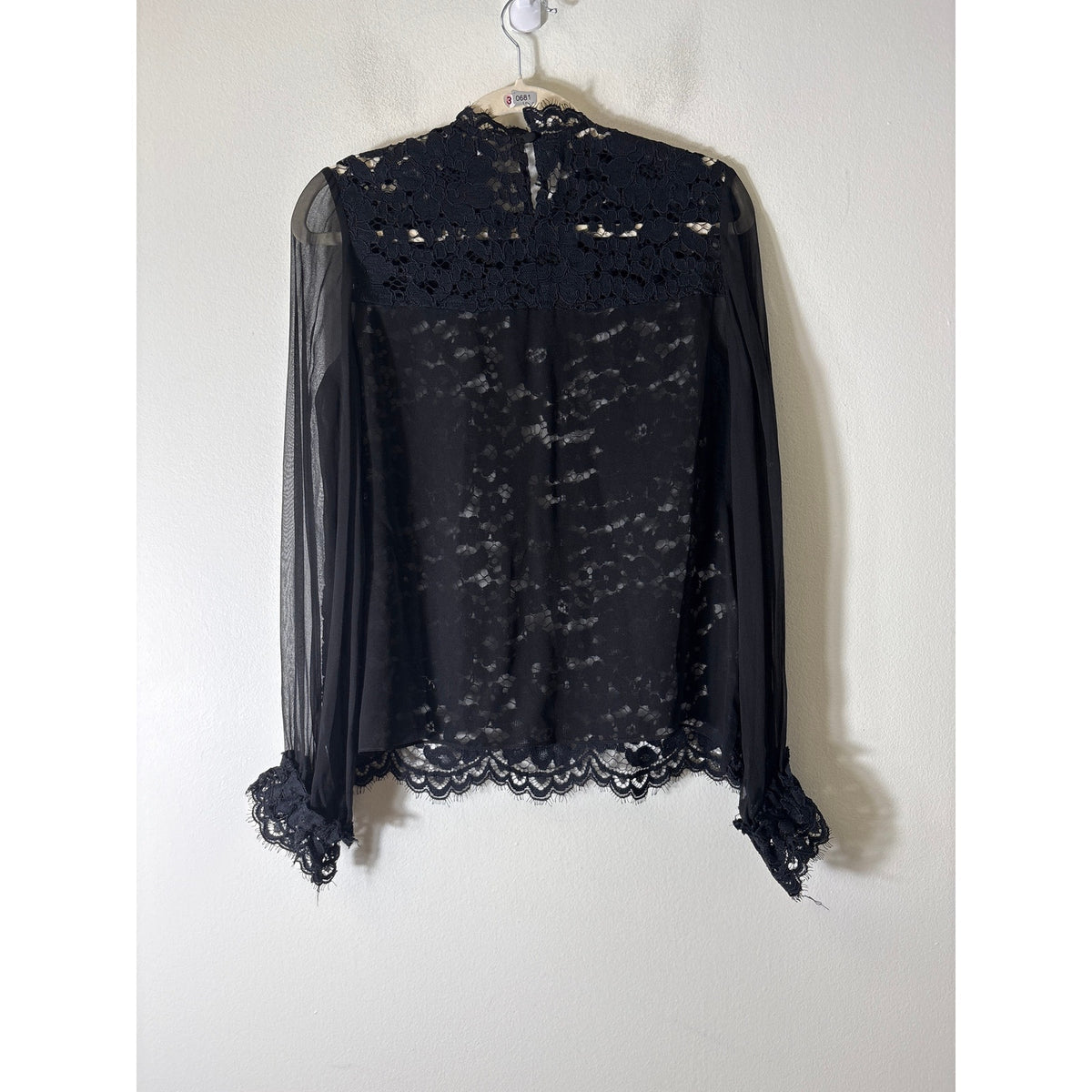 Alexis Black Long Sleeve Lace High Neck Blouse Sz M