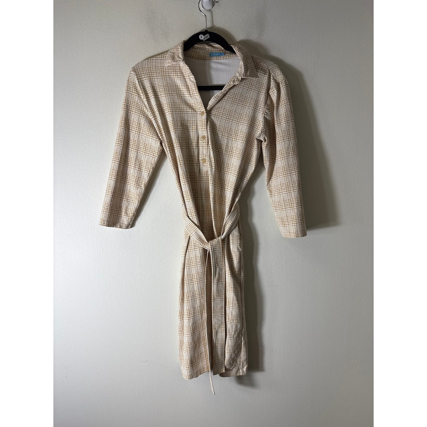 J. McLaughlin Gold White Long Sleeve Knee Length Sheath Dress Sz XS