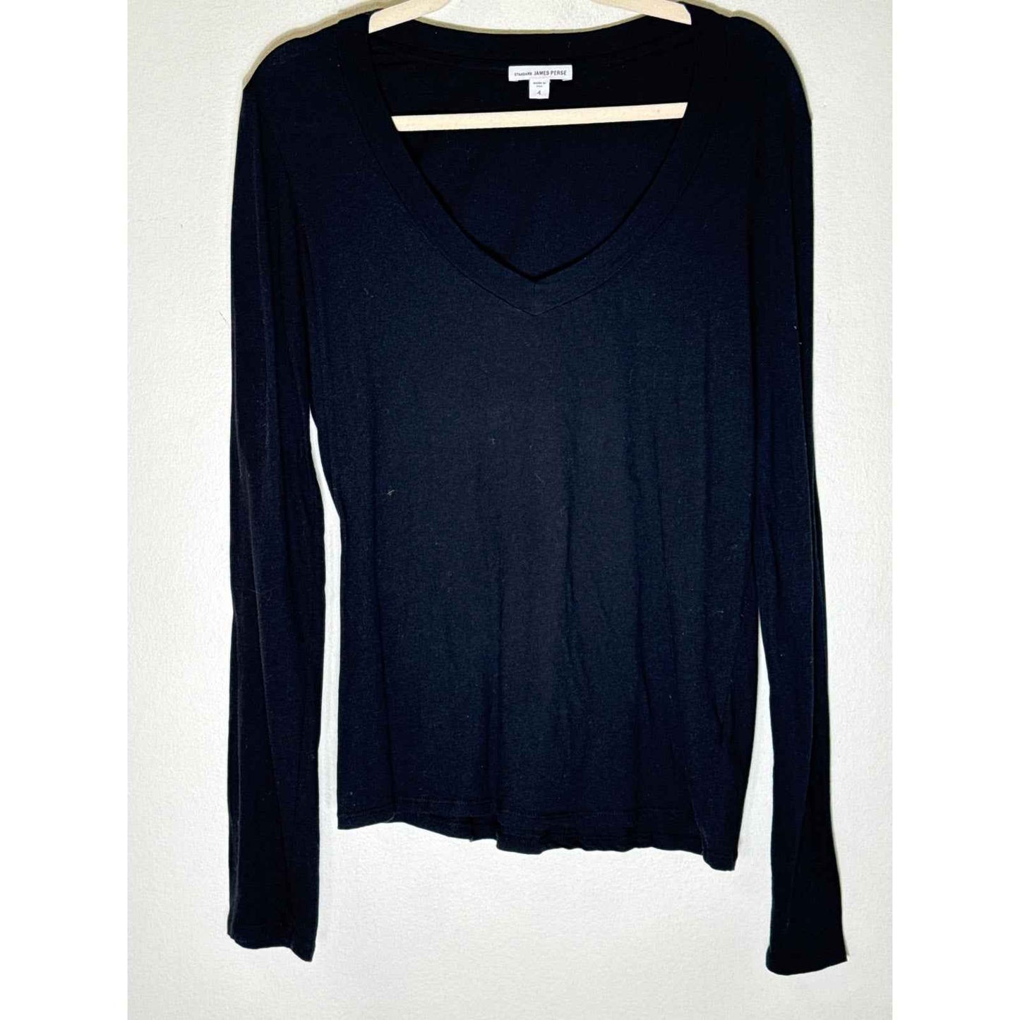 Standard James Perse Black Long Sleeve Wide V-Neck Shirt Sz 4
