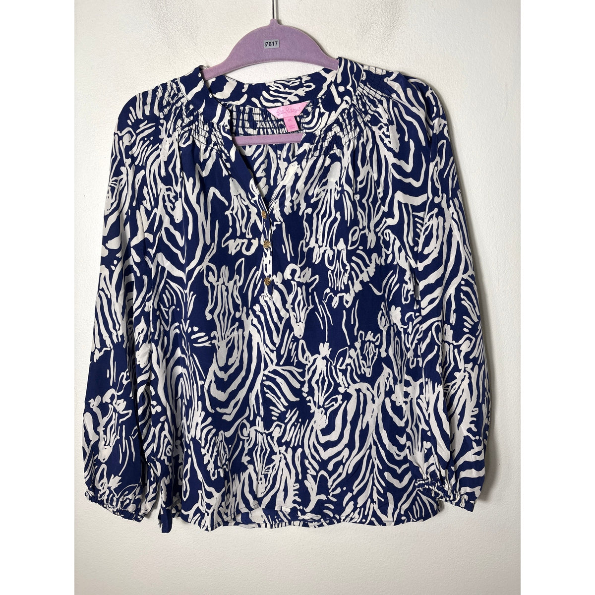 Lilly Pullitzer Blue and White Silk Blouse Sz XS