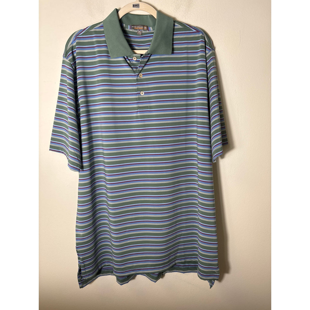 Mens Peter Millar Summer Comfort Green Blue Mauve Stripe Polo sz XL