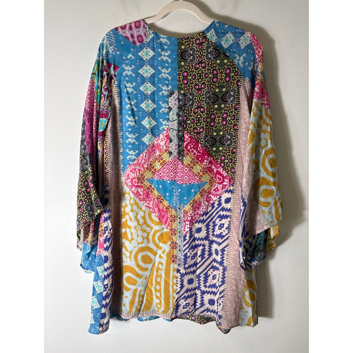 Lavender Brown Multicolor Long Sleeve A-Line V-Neck Mini Dress Sz S