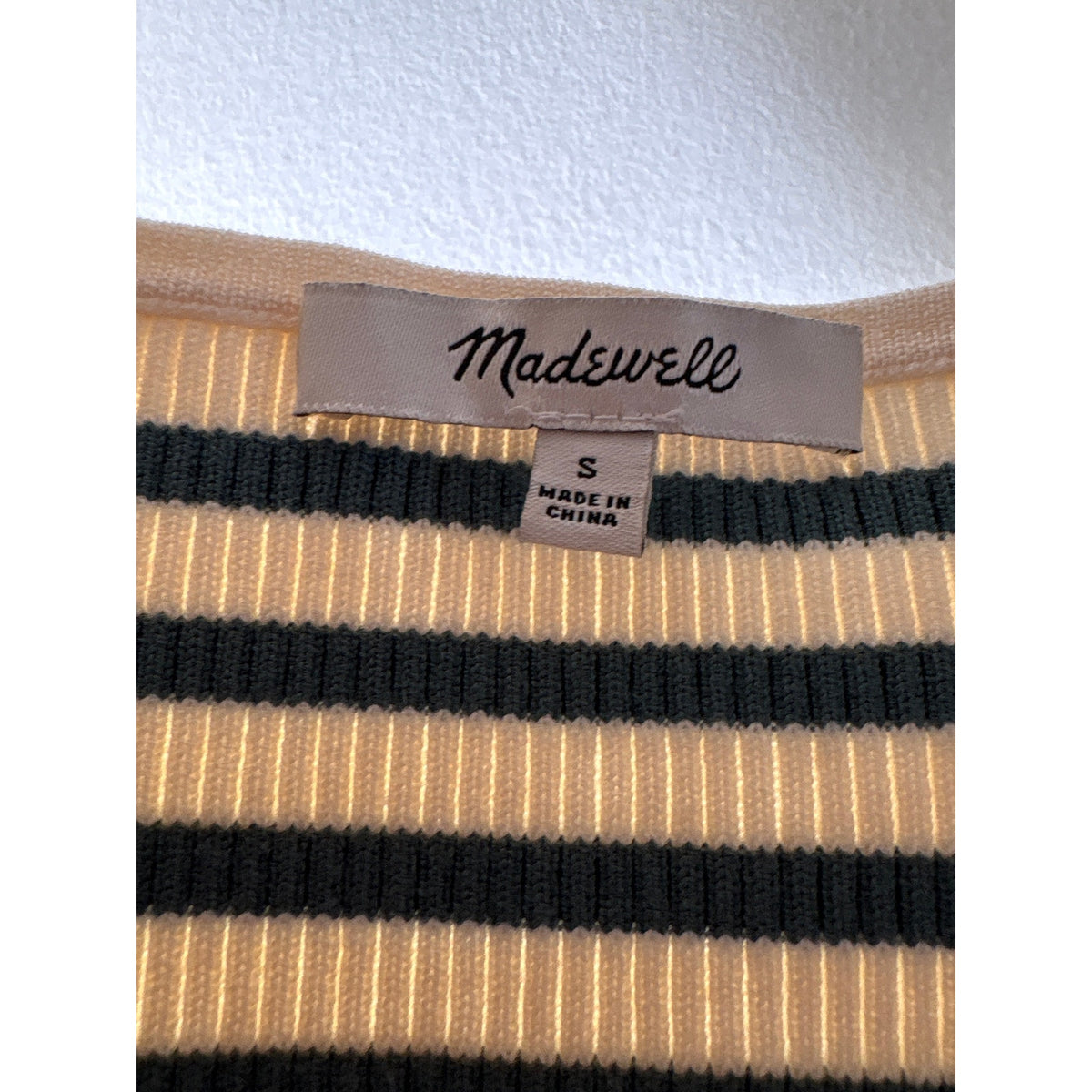 Madewell Green and Cream Ribbed Cropped Top Sz S