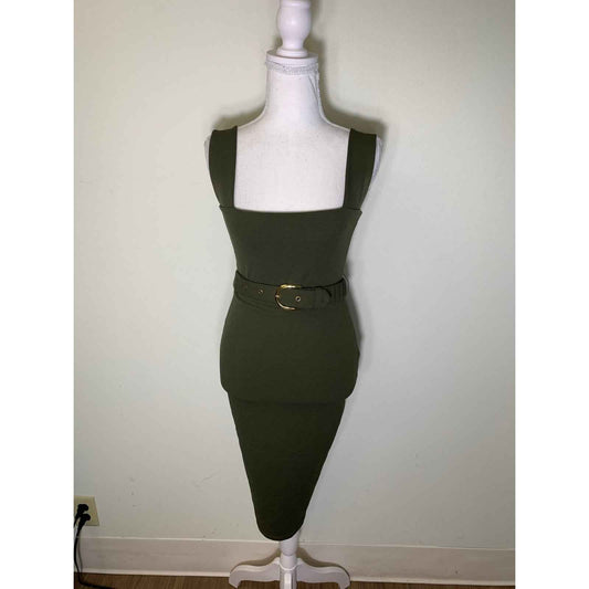 Nookie Dark Green Body Con Belted Midi Dress Sz S