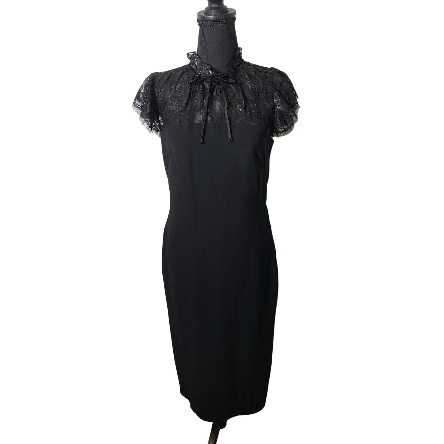 Shoshanna Black Lace Neckline Midi Sheath Dress Sz 6