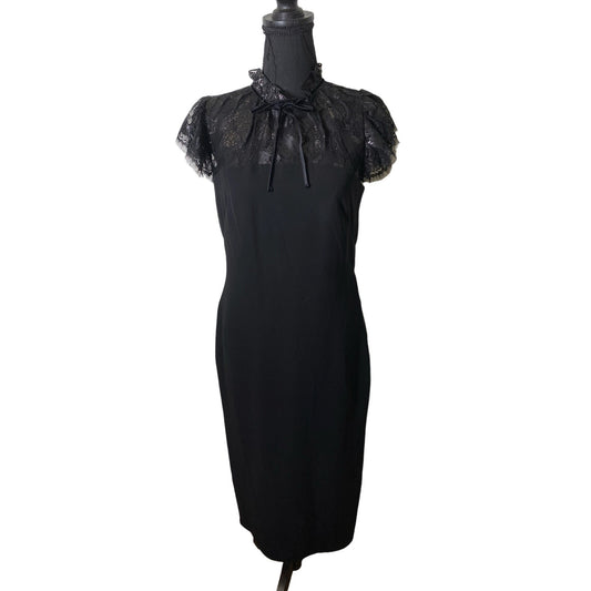 Shoshanna Black Lace Neckline Midi Sheath Dress Sz 6