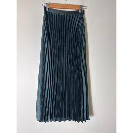 Zara Green Satin Accordian Pleat Midi Skirt Sz S