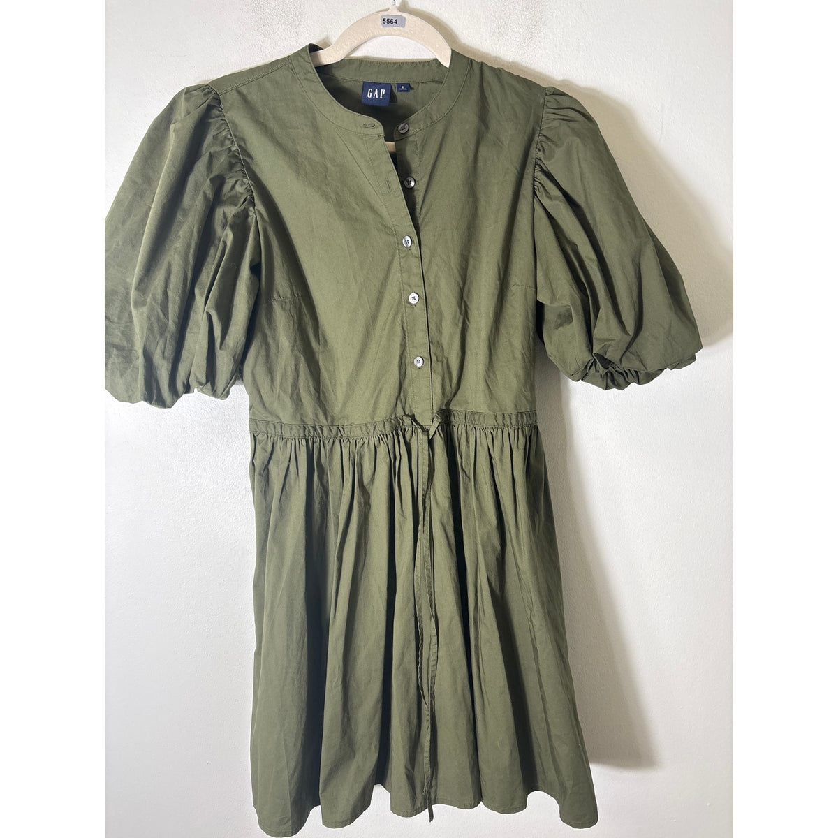 Gap Army Green Half Puff Sleeve Cotton Knee Length Dress Sz S