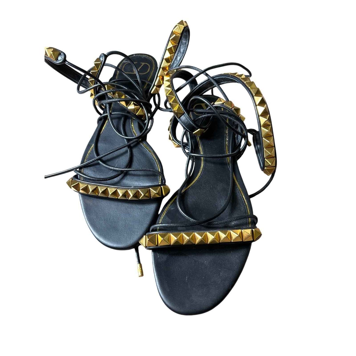 Valentino Gold Rock Stud Ankle Wrap Sandals Sz 38 (7.5)