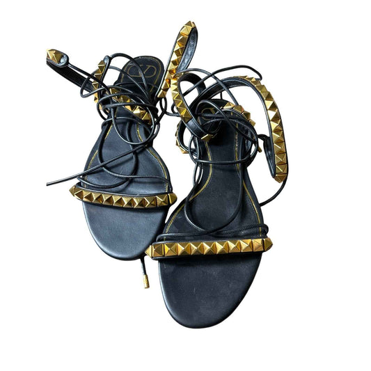 Valentino Gold Rock Stud Ankle Wrap Sandals Sz 38 (7.5)