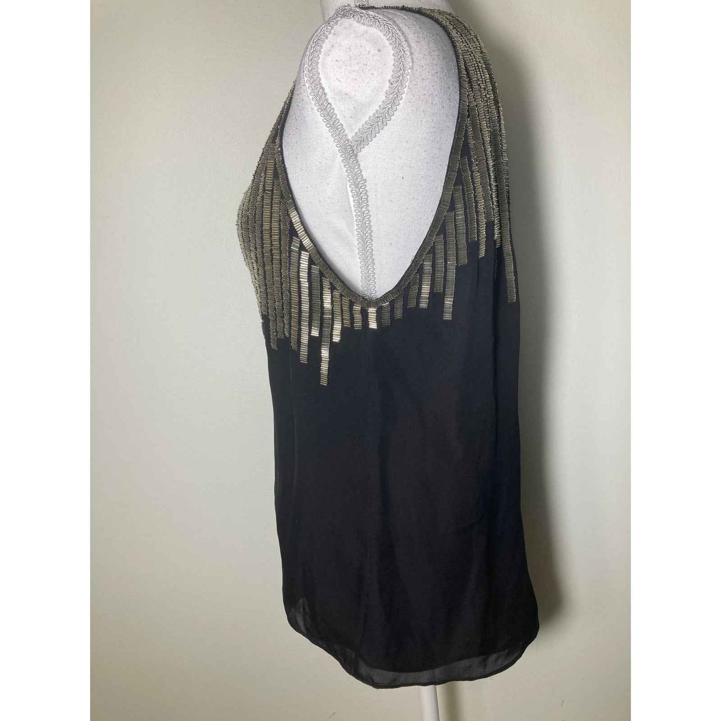 Parker Black Beaded Sleeveless Silk Special Occasion Top Sz S (18.5" P to P)