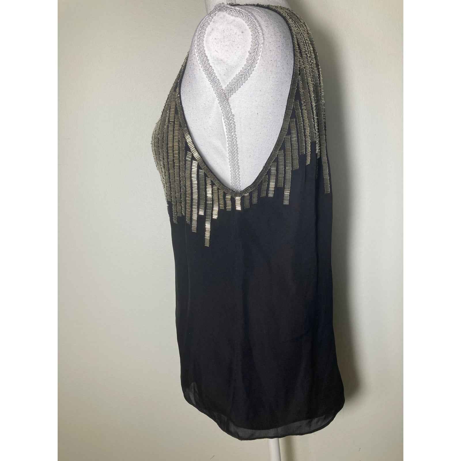 Parker Black Beaded Sleeveless Silk Special Occasion Top Sz S (18.5" P to P)