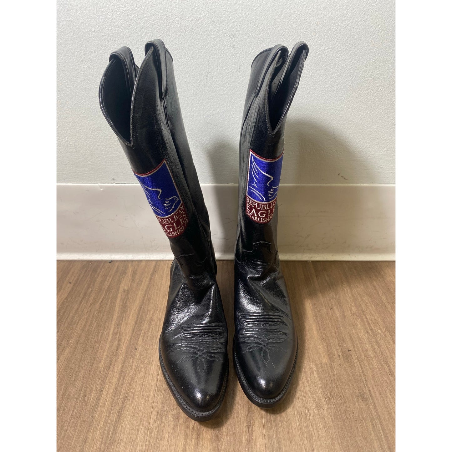 Justin Brand Black "Repulican Eagles" Leather Cowboy Boot Sz  7