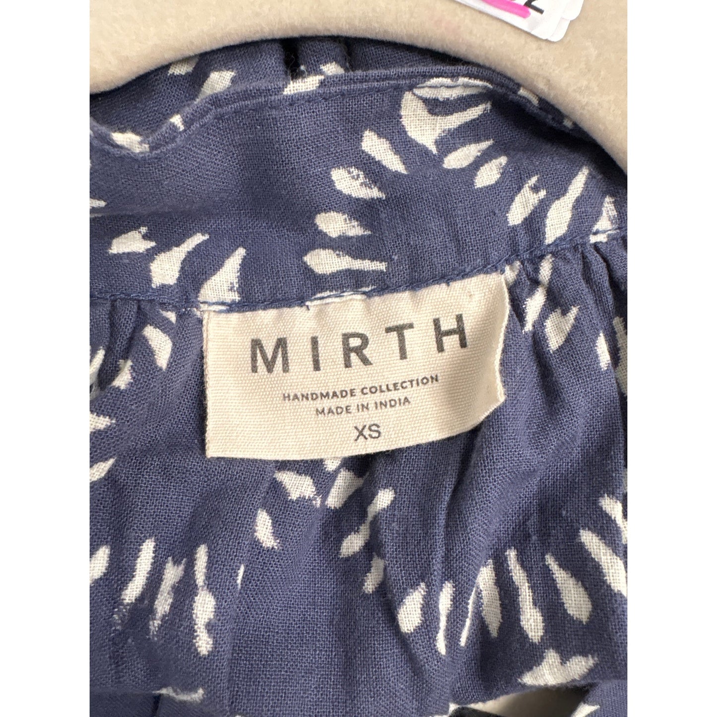 Mirth Blue and White Block Print Cotton Top Sz XS