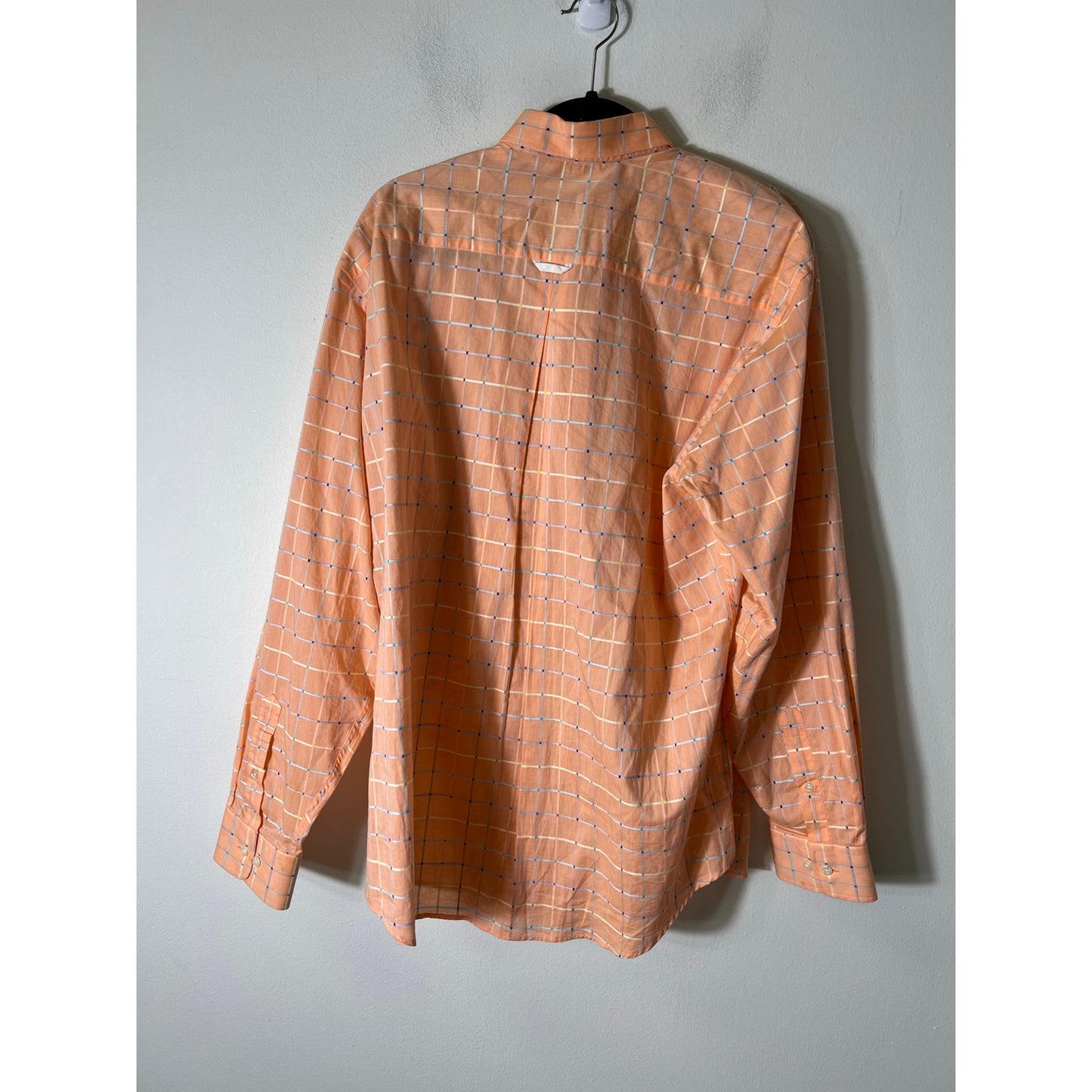 Mine Peach Window Pane Long Sleeve Mens Dress Shirt Sz XL