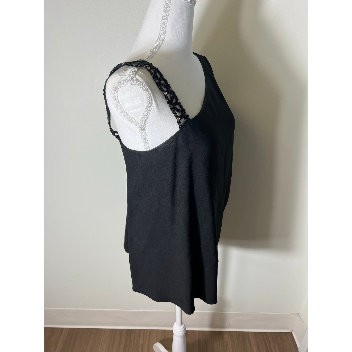 Ramy Brook Black Cocktail Beaded One Shoulder Asymmetrical Top Sz M