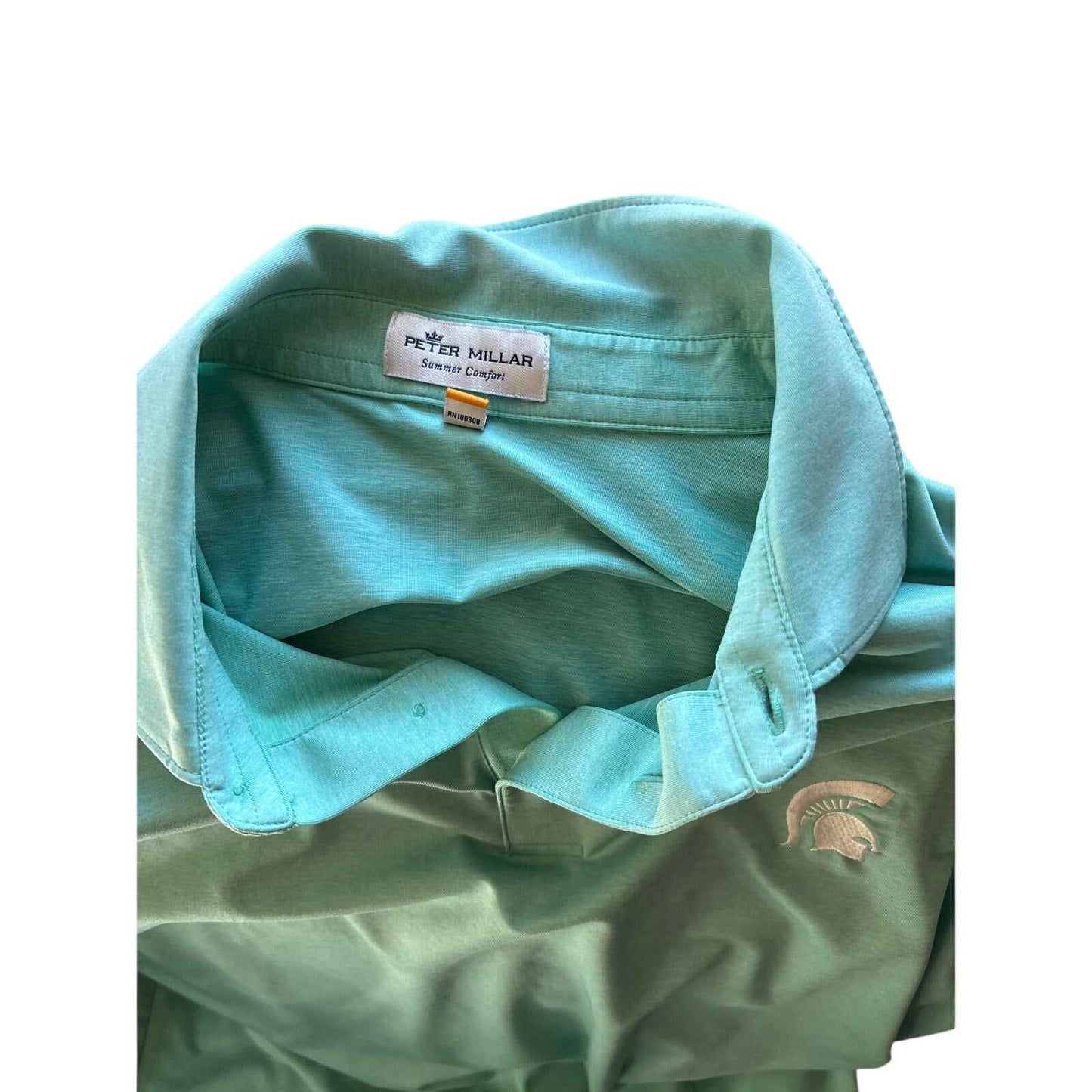 Mens Peter Millar Solid Green Short Sleeve Spartan shirt Sz L