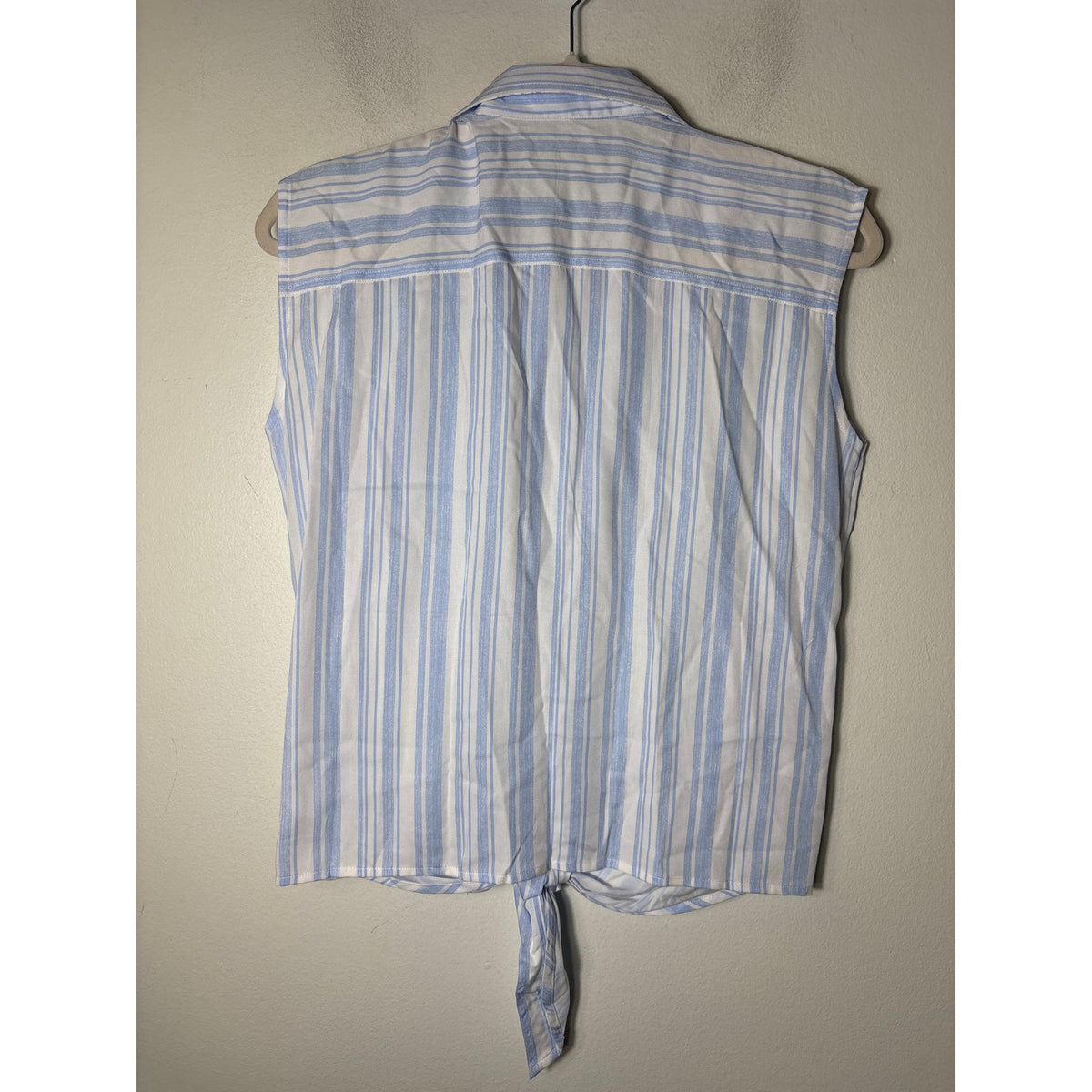 Chantreemas Light Blue White Stripe Sleeveless Button Up Sz M