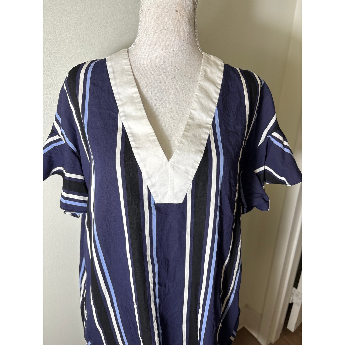 Pearl by Lela Rose Navy Blue Flutter Sleeve Cotton Tunic Dress Sz L