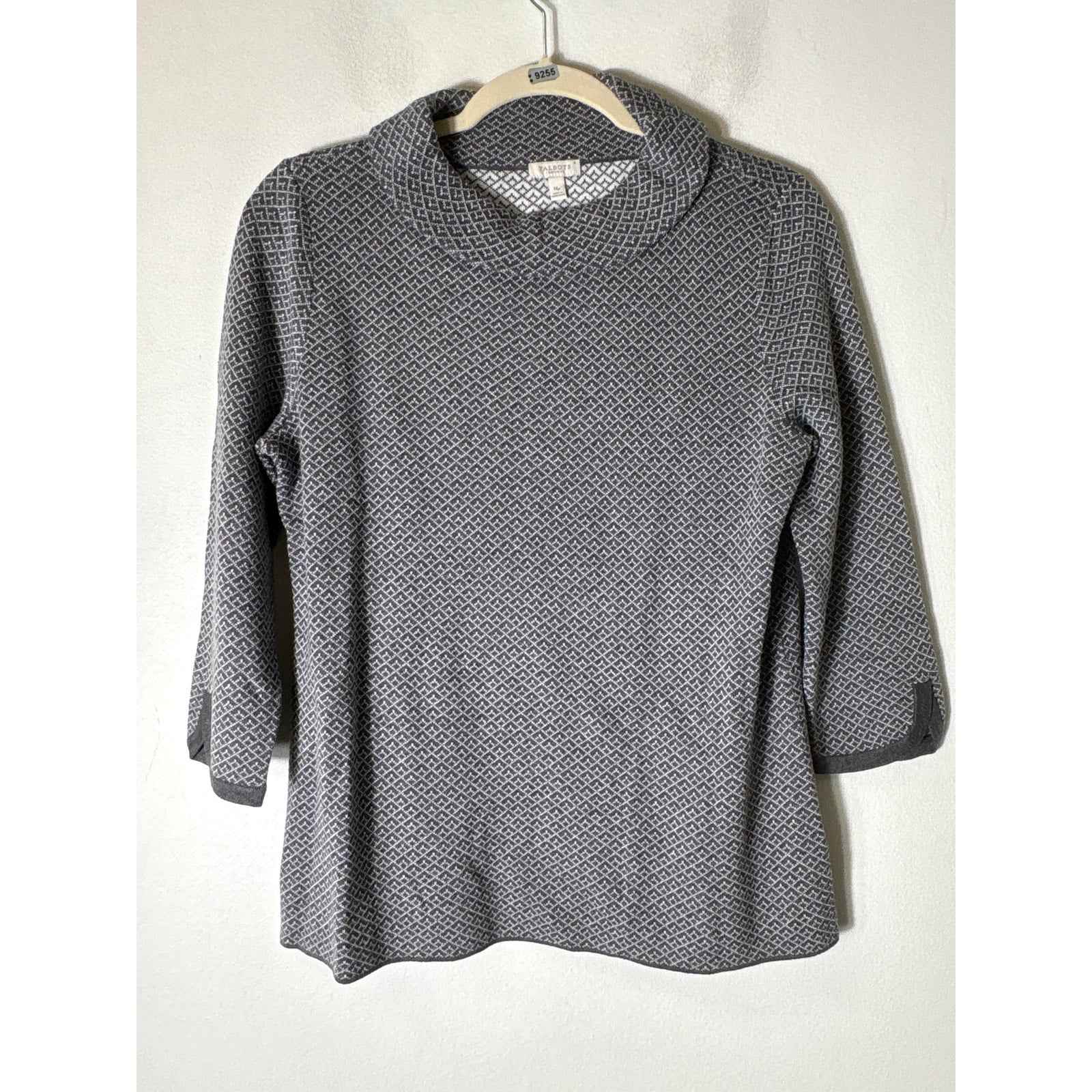 Talbots Gray and White Print Long Sleeve Mock neck Sweater Sz PM