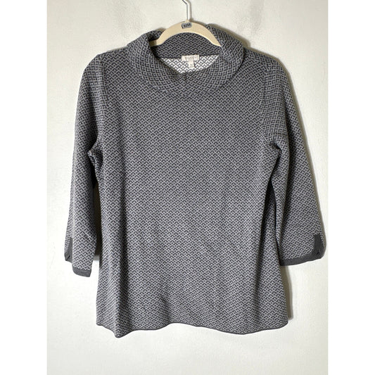 Talbots Gray and White Print Long Sleeve Mock neck Sweater Sz PM