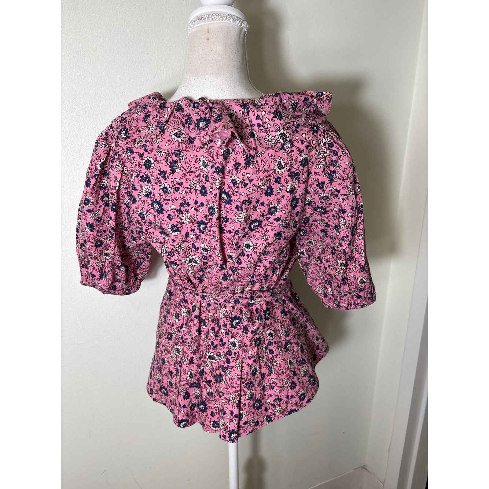 Roller Rabbit Pink Navy Half Sleeve Cotton Wrap Shirt Sz S